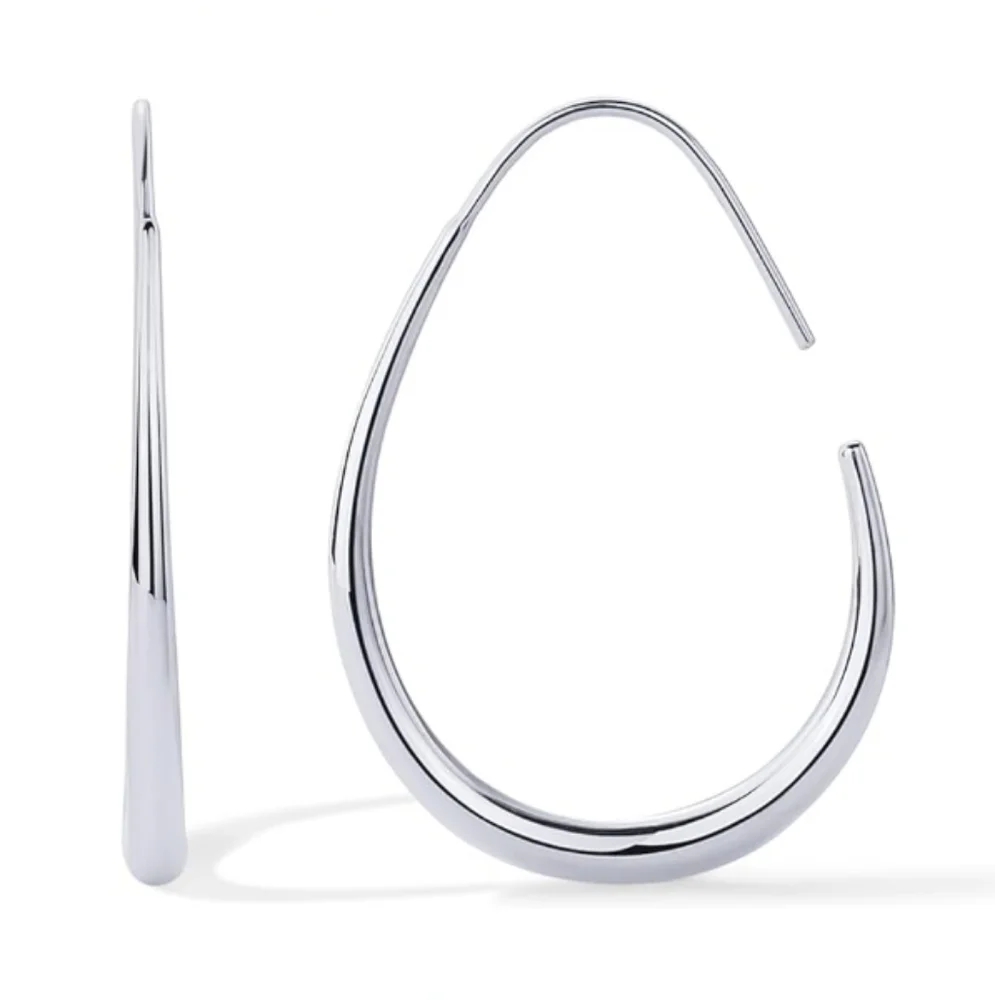 14K White Gold Plated 925 Sterling Silver Lightweight Teardrop Hoop Earrings